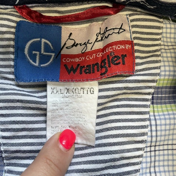 Wrangler George Strait Cowboy Cut Blue Green Plaid Mens Button Down Shirt XXL - Picture 3 of 10